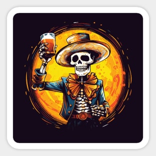 Mexican Skeleton Holding a Beer Design Sticker